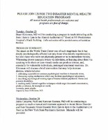 Please Join Us for Two Disaster Mental Health Education Programs